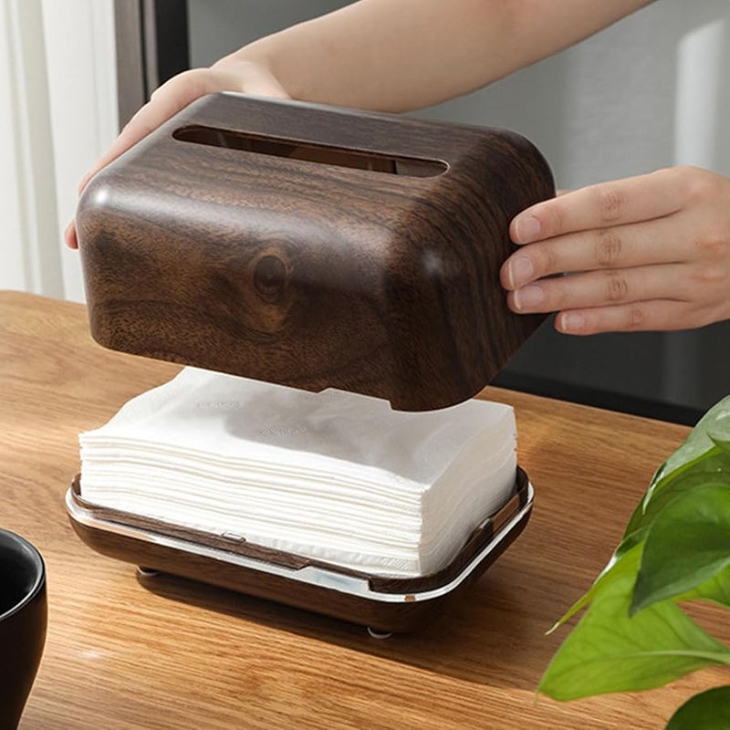 Walnut Color Tissue Box Cover Holder Spring Loaded Magnetic Design For Home Office Car - Image 2